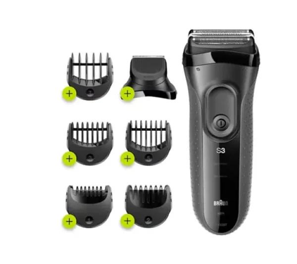 Braun Series 3 3000BT ShaveStyle černá, šedá / Planžetový holicí strojek / 3 hlavice SensoFoil / WetDry / 5 nástavců (3000BT Black/Grey)