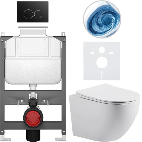 CERANO - Kompletní WC set Basic/Cesso - bílá matná - WC tlačítko Dualo/Černá - ovládání shora - předstěnová instalace - 49x36 CER-8050BD86155