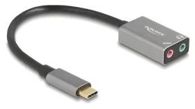 Delock / Externí zvuková karta USB-C / 2x 3,5 mm jack / mikrofonní vstup / 16 Bit / 48 kHz (67071)
