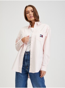 Světle růžová dámská oversize košile Tommy Jeans Badge Boyfriend Dámské