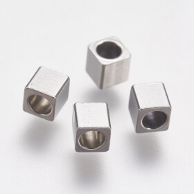 Korálek z nerezové oceli - kostka hranatá - 3 x 3 x 3 mm - 1 ks