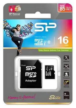 Silicon Power Elite 16 GB / Paměťová karta microSDHC / Class 10 / UHS-I U1 / 85 MB/s / + SD adaptér (SP016GBSTHBU1V10SP)