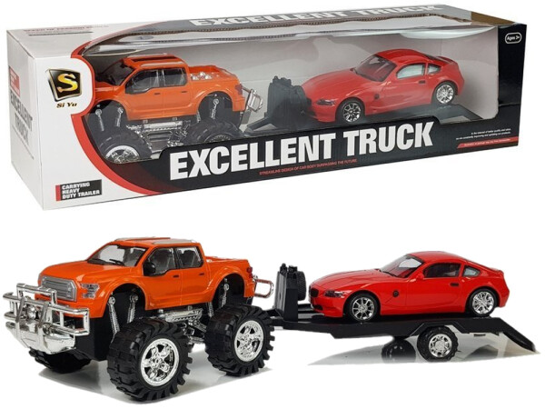 Mamido Set vozidel oranžový Monster Truck červené BMW odtahovka 58 cm