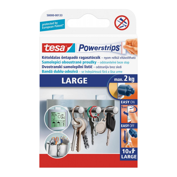 Tesa Powerstrips® Large - velké lepicí proužky, nosnost 2 ks, oboustranné, bílé