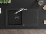 MEXEN/S - Leo granitový dřez 1-miska s odkapávačem včetně baterie Duo, černá/stříbrná metalik 6501-73-671701-07-B