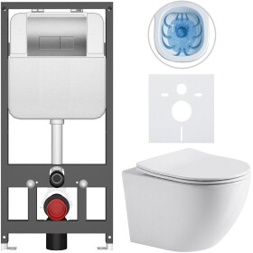 CERANO - Kompletní WC set Basic/Cesso - bílá lesklá - WC tlačítko Modulo/Stříbrná - závěsné - předstěnová instalace - 49x36 CER-8050BD85968