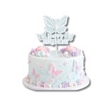 Dortisimo Zápich do dortu Happy Birthday s perlami a motýly modrý (1 ks)
