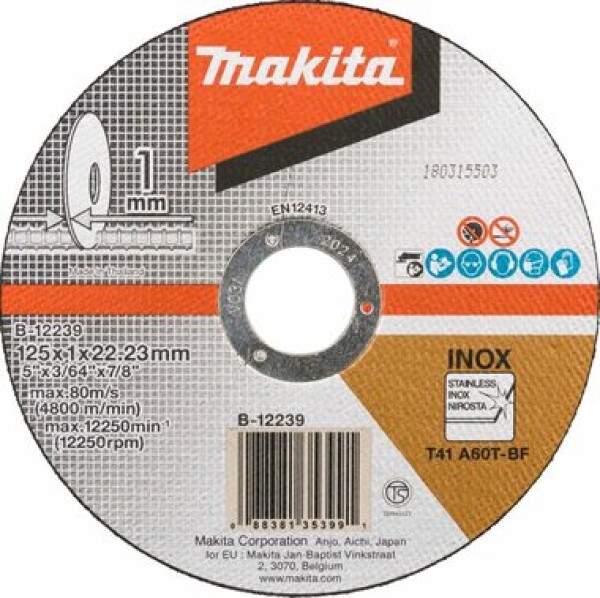 Makita B-12239 řezný kotouč 125x1x22mm nerez