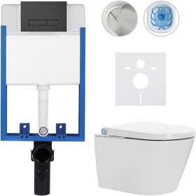 CERANO Kompletní WC set Profi/Cronus Standard - bílá lesklá - WC tlačítko Slim/Černá matná - pro zazdění - 59,3x38,4 cm
