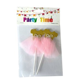 Dortisimo Zápich do dortu Baletní šaty zlaté s růžovou sukní (2 ks)