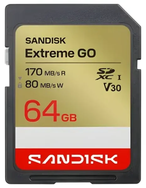 SanDisk Extreme Go SDXC 64 GB / Paměťová karta SD / Class 10 / čtení 170 MB/s / zápis 80 MB/s / vhodné pro 4K (SDSDXGN-064G-GNCIN)