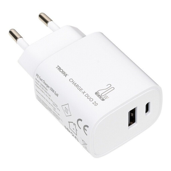 Troika rychlonabíječka - Charge X Duo (20 W, USB-C + USB-A, bílá)