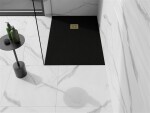 MEXEN/S - Stone+ obdélníková sprchová vanička 130 x 80, černá, mřížka zlatá 44708013-G
