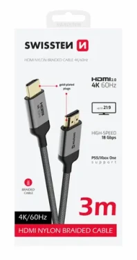 SWISSTEN Kabel HDMI 2.0 (M) - HDMI 2.0 (M) 3m černá / 18 Gbps / 4K / 60Hz / zlacené kontakty (75501103)