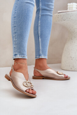 Kožené sandály na plochém podpatku s ozdobou Laura Messi 2865 Zlaté 39