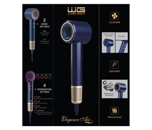 WG - Fén na vlasy WG Elegance Air, 1600W, modrá