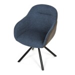 Židle jídelní, modrá látka a tmavě šedá látka v dekoru vintage kůže, černý kov, otočná P90°+ L90° s vratným mechanismem