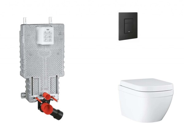GROHE - Uniset Set předstěnové instalace, klozetu, sedátka SoftClose a tlačítka Even, Triple Vortex, phantom black SANI15BB5104