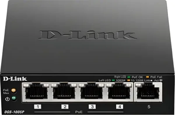 D-Link DGS-1005P / Switch / 5-port 10/100/1000 Mbps / 4x PoE+ / PoE budget 100 W