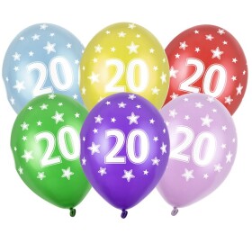 PartyDeco balónky barevné metalické 20. narozeniny (6 ks, náhodné barvy)
