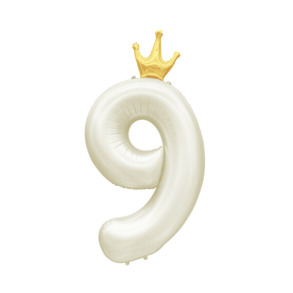 Balónek fóliový 82 cm světle krémový s korunkou číslo 9 - Albi