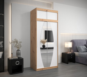 Šatní skříň Abi E0 s nástavcem Barva korpusu: Dub artisan, Rozměry: 100 cm, Dveře: Bílá