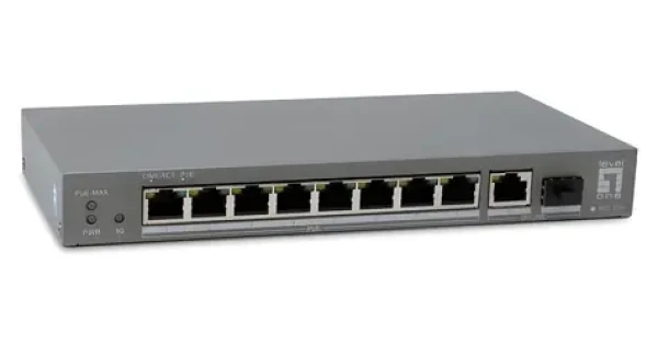 LevelOne PoE+ switch 8x GbE 120W / Switch / Unmanaged / 8x PoE+ portů / GbE + SFP uplink / plastové tělo (GEP-1011)