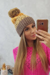 Dámská čepice s bambulí Abigail K326 cappuccino+yellow UNI