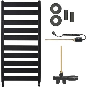 CERANO Koupelnový radiátorový set Marco - kombinované vytápění, termo tyč - boční jednobodové připojení - 600W - černá matná - 1125x550 mm