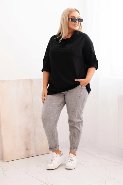Dámská blůza Plus Size z bavlny s volným střihem a vodním výstřihem černá UNI
