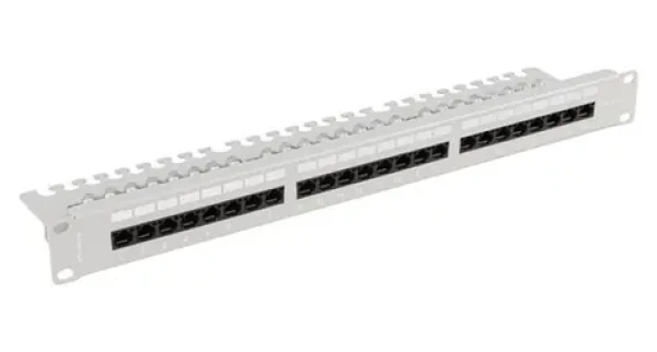 Lanberg šedý / Patch panel / 24 portů / Cat6A / UTP / s policí / 1U / 19" (PPUA-1124-S)