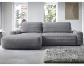 Rohová sedačka Cord, dýmově šedá strukturovaná látka, levý roh