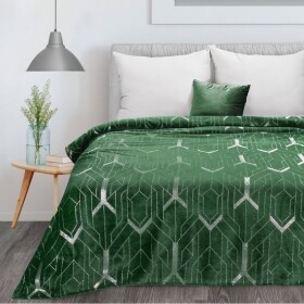 Kvalitní a hřejivá zelená deka zdobená stříbrným geometrickým tvarem 150 x 200 cm