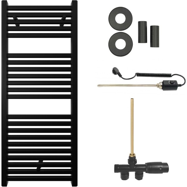 CERANO Koupelnový radiátorový set Donovan - kombinované vytápění, termo tyč - boční jednobodové připojení - 300W - černá matná - 1200x500 mm