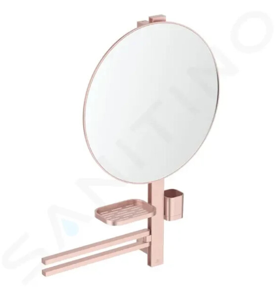 IDEAL STANDARD - ALU+ Zrcadlo s držákem ručníků, poličkou a pohárkem na kartáčky a pastu, rosé BD587RO