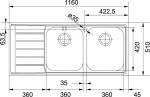 FRANKE - Neptun Nerezový dřez NEX 621/2, 116x51 cm 101.0199.895