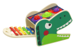 Mamido Dřevěný červený dinosaur s kladívkem a xylofonem 2v1