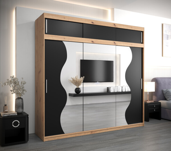 Šatní skříň Abi Mr s nástavcem Dveře: Černá, Rozměr: 250 cm, Korpus: Dub artisan