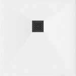 MEXEN/S - Stone+ čtvercová sprchová vanička 80 x 80, bílá, mřížka černá 44108080-B