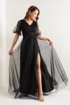 Lafaba Women's Black Balloon Sleeve Silvery Long Evening Dress