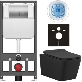 CERANO - Kompletní WC set Basic/Forte - černá matná - WC tlačítko Modulo/Stříbrná - závěsné - předstěnová instalace - 51x36 CER-8050BD86418