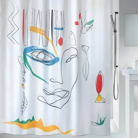 Spirella FACES sprchový závěs abstraktní motiv 180 x 200 cm bílý / polyester