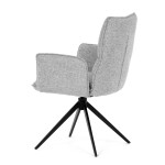Židle jídelní, šedá látka, 360° vratný mechanismus, černý kov