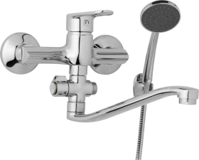 JB Sanitary Nástěnná umyvadlová a sprchová baterie FINERY, rozteč 150 mm, otočný přepínač, s příslušenstvím, ramínko 300 mm F10 37 41