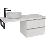 CERANO Deska pod umyvadlo Navira Pro - 161x46,5x3,6 cm - skříňka Velora 79 cm - bílá matná, chromová úchytka - konzole černá