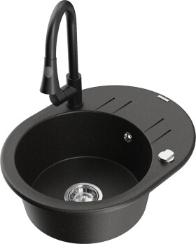 MEXEN/S - Kevin granitový dřez 1 s odkapávačem včetně baterie Elia, černá/zlatá metalik 6517-75-670101-70