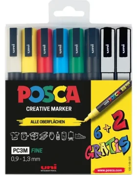 POSCA PC-3M 6+2 / Akrylový popisovač / Sada 8 barev (186825)