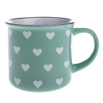 Hrnek keramický světle zelený s bílými srdíčky 400 ml