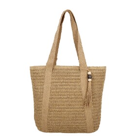 Pletená plážová taška na rameno Natural Chic, tmavě béžová