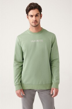 Avva Men's Aqua Green Crew Neck Printed Cotton Standard Fit Regular Cut Sweatshirt
